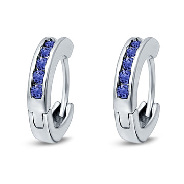 Eternity Huggie Hoop Earrings Channel Round Simulated Tanzanite CZ 925 Sterling Silver